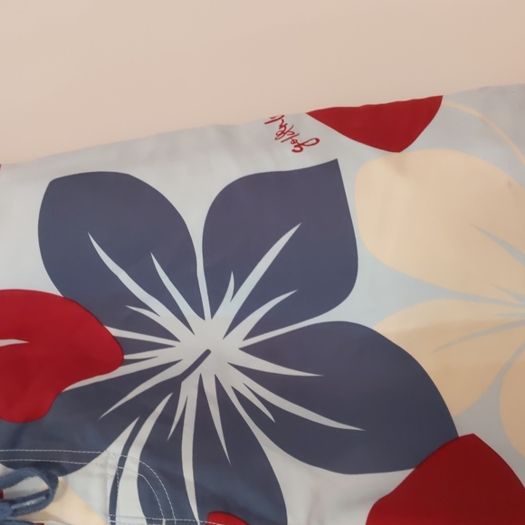 Golden Breed Men Board Shorts Size 92 Blue Red Hawaiian Print Pocket Hook & Loop - Picture 5 of 11